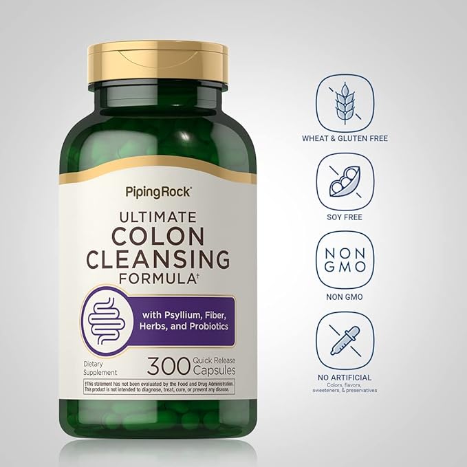 Piping Rock Colon Cleanse Pills | 300 Capsules | Herbal Detox Supplement | Super Formula for Men and Women | with Psyllium, Fiber, and Probiotics | Non-GMO, Gluten Free