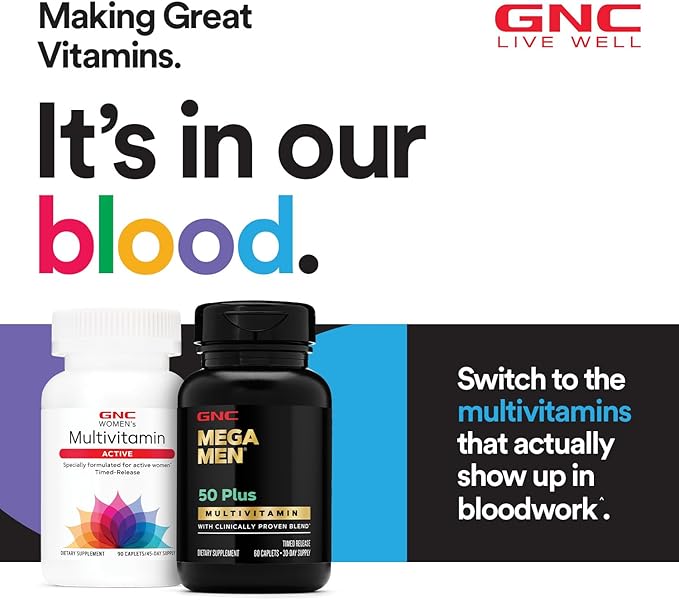 GNC Mega Men 50 Plus Multivitamin | Heart Health | Prostate and Circulatory Support | 60 Count