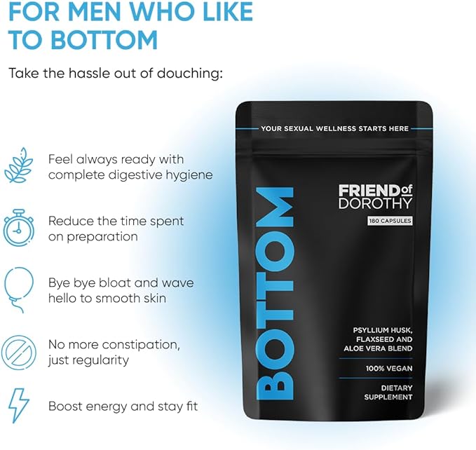 Bottom Fiber Supplement for Effortless Prep Time - Helps Promote Digestive Regularity - Psyllium Husk Based - for Men Who Bottom, Vegan Capsules