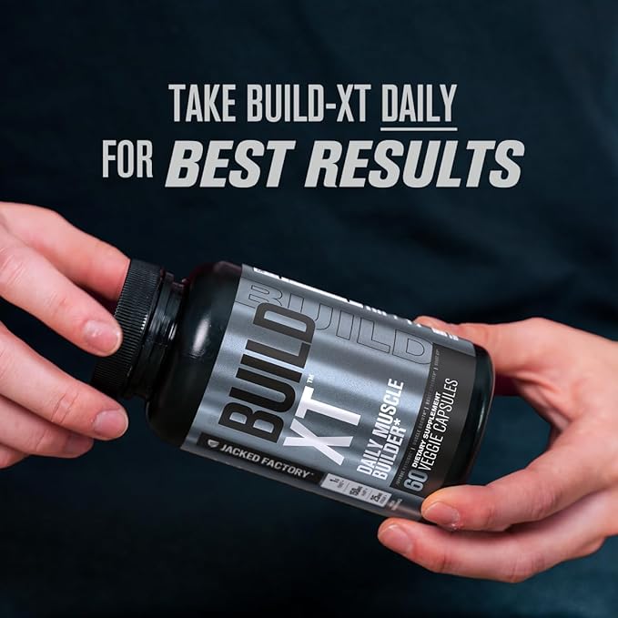 Jacked Factory Build-XT Daily Muscle Builder & Performance Enhancer - Muscle Building Supplement for Muscular Strength & Growth | Trademarked Ingredients Peak02, ElevATP, & Astragin - 120 Veggie Pills