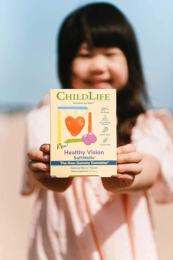 CHILDLIFE ESSENTIALS Healthy Vision SoftMelts - Eye Vitamins for Kids, Lutein Gummies, Lutein and Zeaxanthin Supplements, Eye Health Gummies, Lutein Children, Great Taste - Natural Berry, 27 Tablets