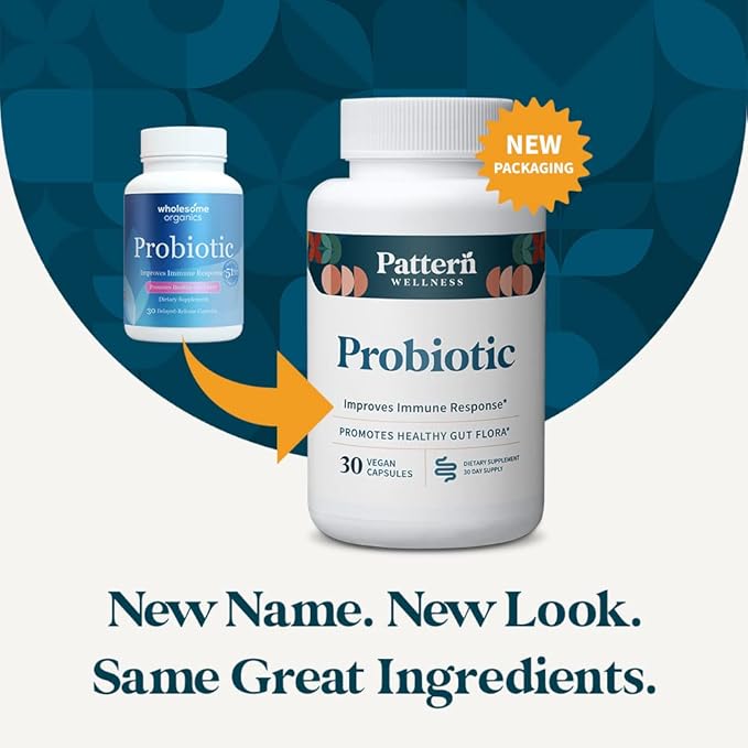 Pattern Wellness Probiotic Supplement - 51 Billion CFU - Promotes Healthy Gut Flora - Maintains Digestive Balance & Boosts Immune Health - All Natural, Non-GMO - 30 Vegan Capsules