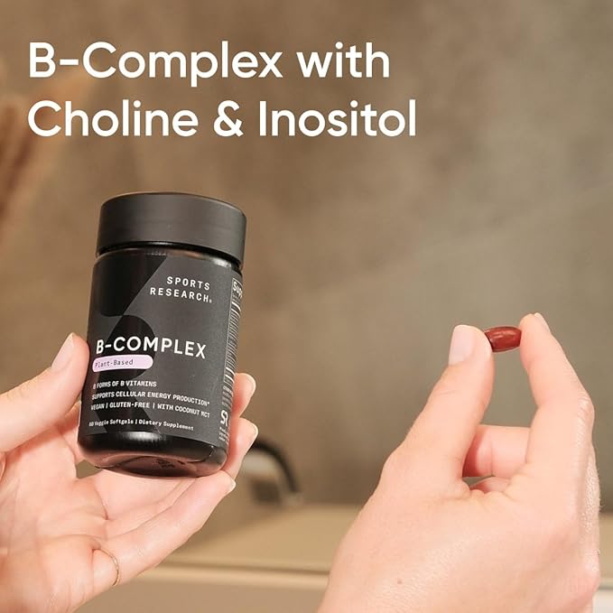 Sports Research Vitamin B-Complex - Full Spectrum of B Vitamins - Plant-Based Vegan-Friendly Formula - 120 Veggie Softgels