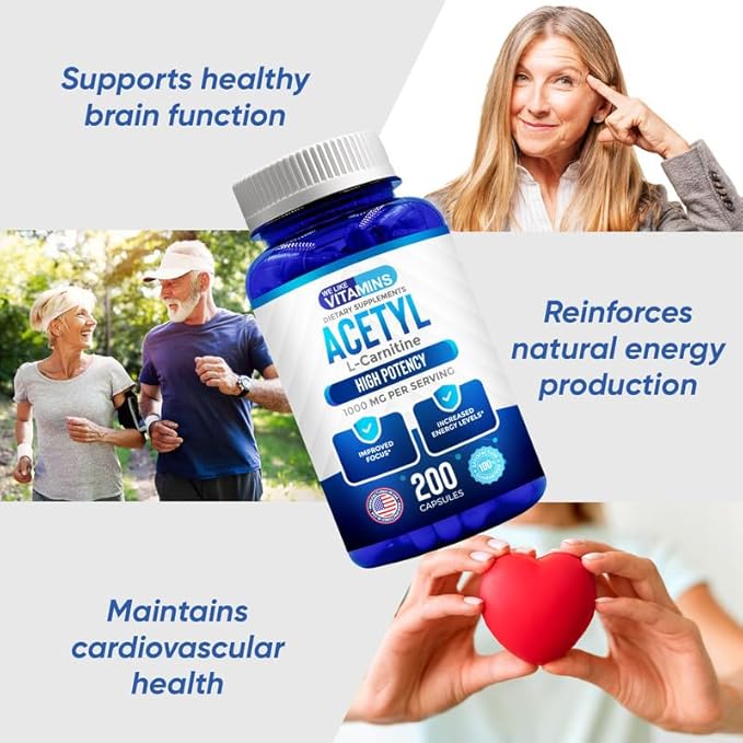 We Like Vitamins Acetyl L-Carnitine 1000mg Capsules - 200 Easy to Swallow Veggie Capsules - Acetyl l Carnitine Supplement Helps Support Focus, Brain Function, and Energy