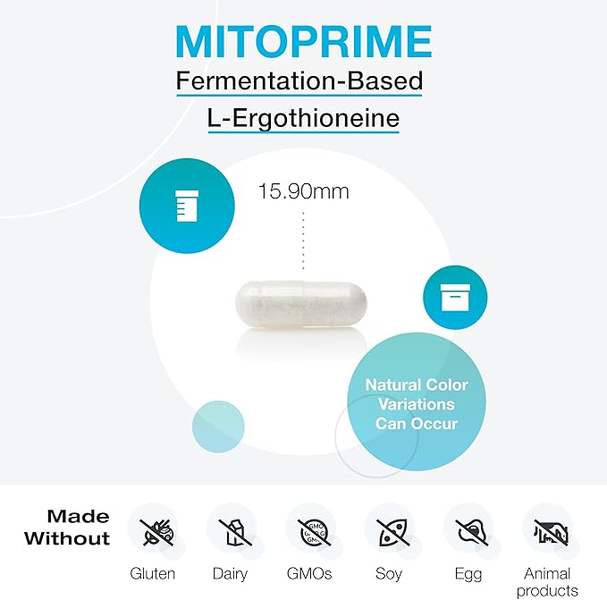 XYMOGEN MitoPrime - Fermentation-Based L Ergothioneine - Antioxidant Supplement to Support Brain Health + Already-Healthy Glutathione Levels in The Body (30 Capsules)