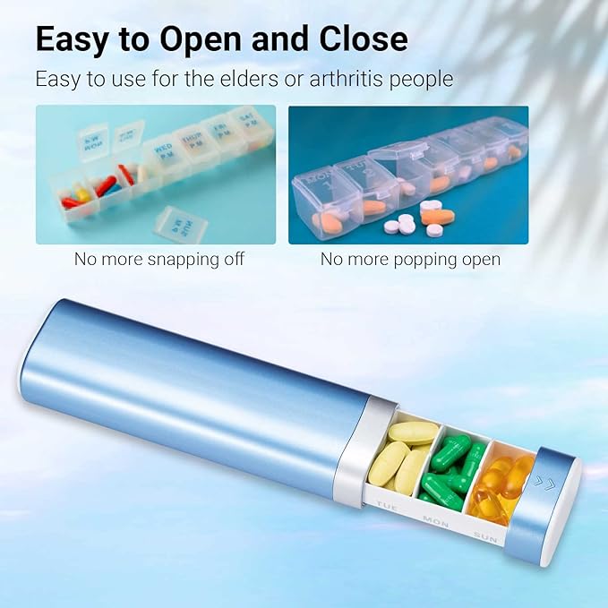 Weekly Pill Organizer 7 Day, Betife Daily Pill Box, Travel Pill Case, Cute Pill Holder to Hold Vitamins, Medicines, Supplements, Pills Organizer (Blue)