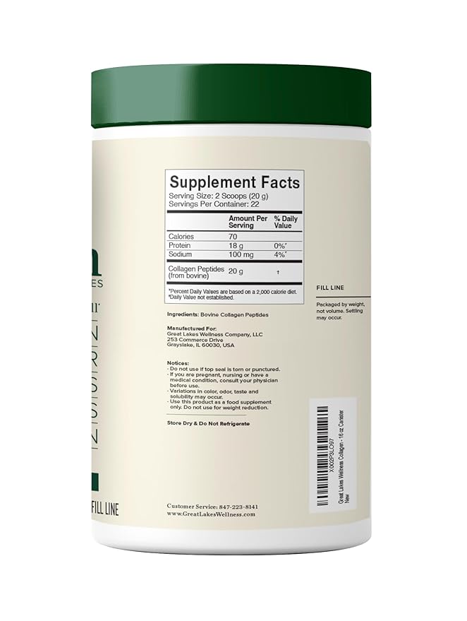 Great Lakes Wellness Collagen Peptides Powder for Skin, Hair, Nails, Joints & Digestion - Unflavored - Quick Dissolve Hydrolyzed, Non-GMO, Keto, Kosher - 16oz - Packaging May Vary