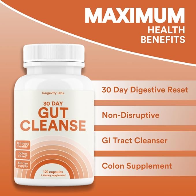 30 Day Gut Cleanse Detox | Advanced Fiber Colon Cleanse to Ease Bowel Movement w/Psyllium Husk & Flaxseed | Reset, Weight Flush & Gut Cleanse Detox