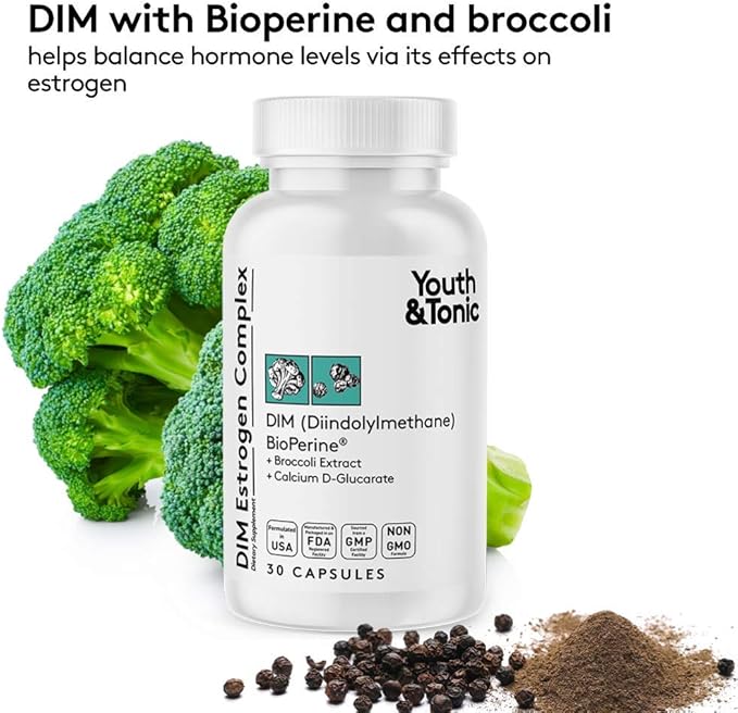 Youth & Tonic Menopause & PMS Support for Women Through Balanced Estrogen Metabolism – 90 Pills with DIM Black Cohosh Red Clover Dong Quai Soy Isoflavones