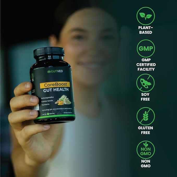 Gut Health Supplement Coreboost with Ashwagandha, Carom Seeds, Turmeric - Prebiotics and Probiotics for Women & Men - 2 Billion CFU-Best for Digestive Health, Bloating Relief, Gas Reduction
