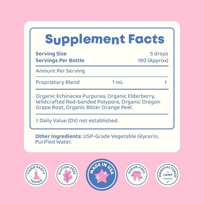 JoySpring Immune Drops - Kids’ Immunity Support Supplement (1 fl oz, 30 Servings) with Organic Elderberry Liquid, Echinacea, Oregon Grape Root & Orange Peel for Ages 2-16+ Years and Adults.