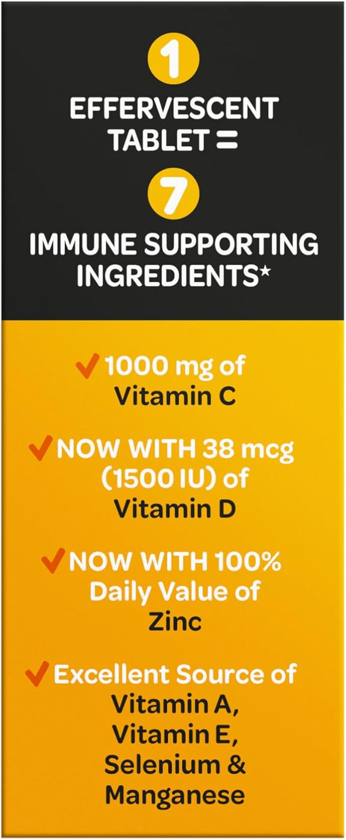 Airborne 1000mg Vitamin C with Zinc, SUGAR FREE Effervescent Tablets, Immune Support Supplement with Powerful Antioxidants Vitamins A C & E - 30 Fizzy Drink Tablets, Zesty Orange Flavor