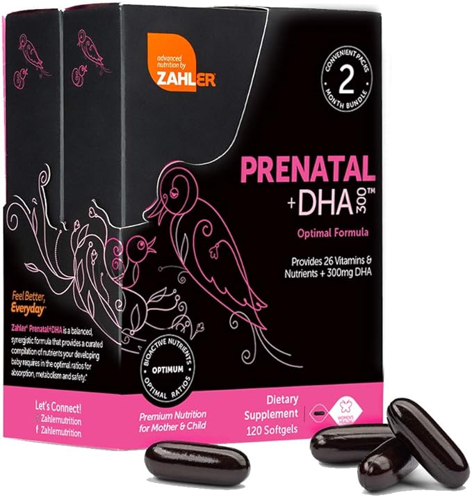 Zahler Prenatal Vitamin with DHA & Folate - DHA Supplements & Prenatal Multivitamin for Mother and Child - Kosher Prenatal DHA Prenatal Vitamins with Iron, Pre Natal Softgels (120 Count (Pack of 1))