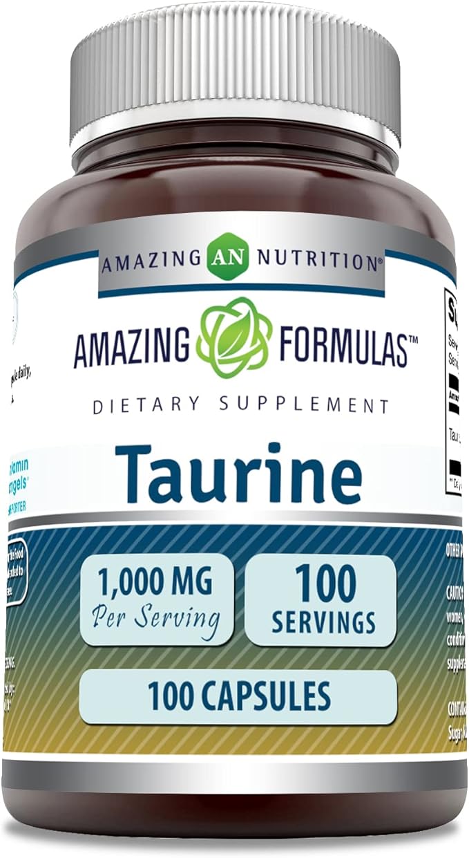 Amazing Formulas Taurine Amino Acid Supplement | 1000 Mg per Serving | 100 Capsules | Non-GMO | Gluten-Free | Made in USA
