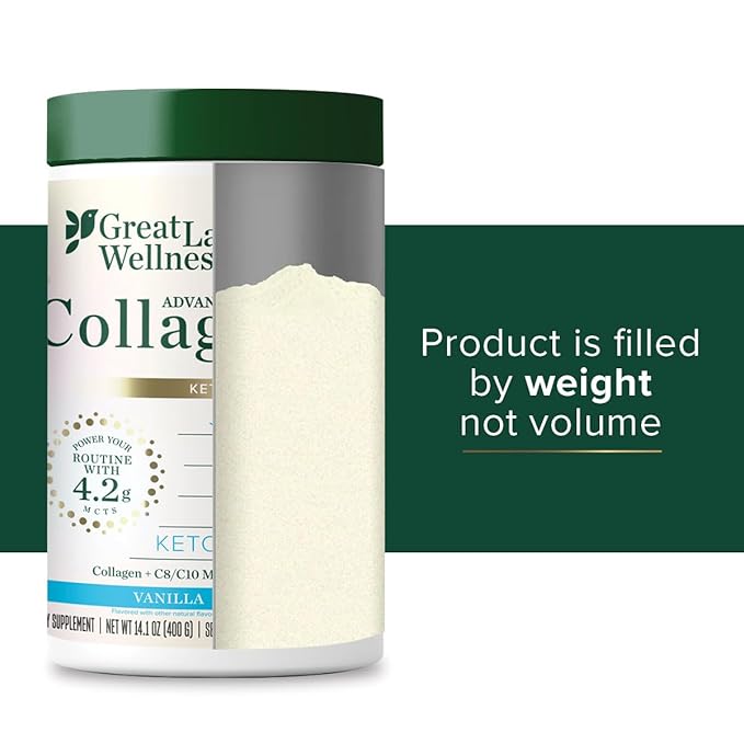 Great Lakes Wellness Keto Boost Advanced Collagen Peptides with 4.2g MCTs - Vanilla - Nutritiously-Rich Non-Dairy Coffee Creamer or Smoothie Alt - Non-GMO, Kosher - 14.1 oz - Packaging May Vary