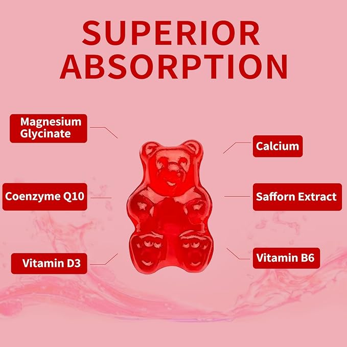 Magnesium Glycinate Gummies 500mg, Chewable Magnesium Supplement with Vitamin D3, B6, CoQ10 for Relaxation, Sleep & Mood Support, Calm Magnesium Gummies - 60 Raspberry Gummies(2 Pack)