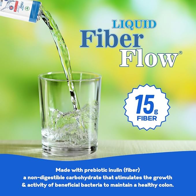 Nutritional Designs Liquid Fiber Flow Sugar-Free Prebiotic Inulin Fiber Supplement, All Natural Bowel Regularity Drink for Healthy Intestinal Balance, 100 Packets