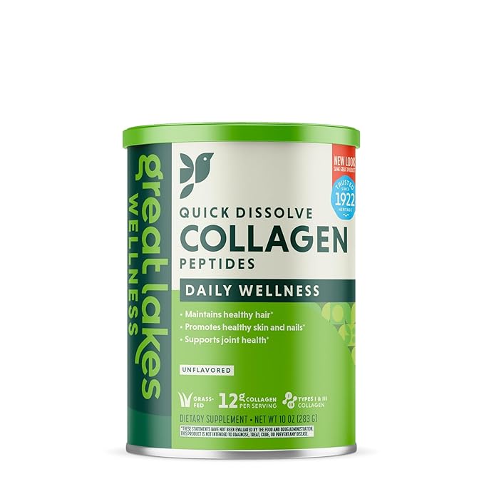 Great Lakes Wellness Collagen Peptides Powder for Skin, Hair, Nails, Joints & Digestion - Unflavored - Quick Dissolve Hydrolyzed, Non-GMO, Keto, Kosher - 10 oz - Packaging May Vary