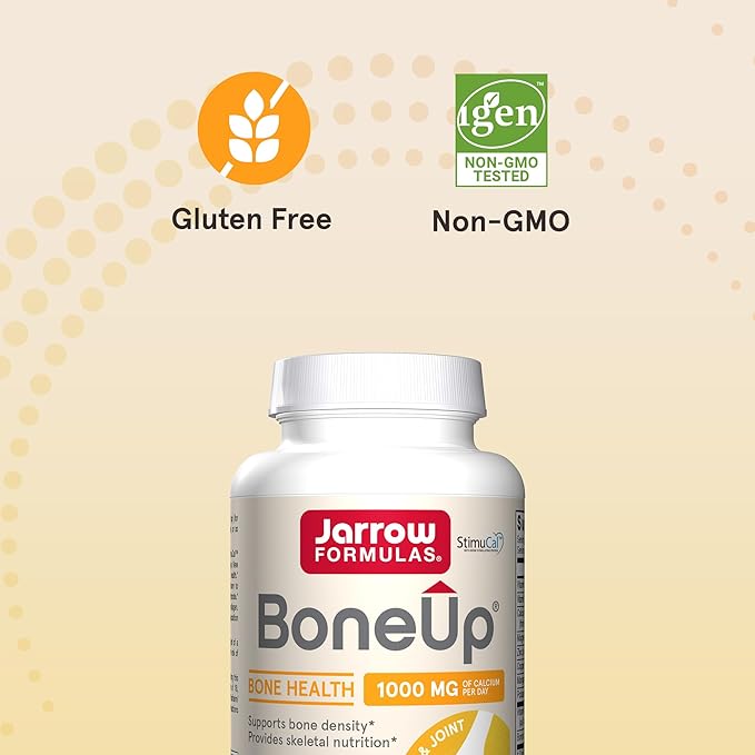 Jarrow Formulas BoneUp - 120 Capsules - 60 Servings - For Bone Support & Skeletal Nutrition - Includes Naturally Derived Vitamin D3, K2 (as MK-7) & 1000 mg Calcium - Gluten Free - Non-GMO