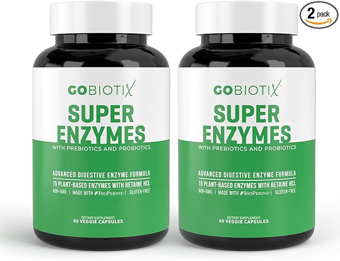 GOBIOTIX Digestive Enzymes Supplement with Prebiotics and Probiotics for Women and Men - Gut Health, Gluten Digestion, Lactose Absorption, Plant Based Dietary Pills - 120 Capsules
