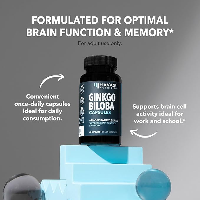 Ginkgo Biloba 120mg - Nootropic that Supports Brain Health, Mental Alertness, Memory & Focus - Energy and Focus Supplement With Ginkgo Biloba Extract and Phosphatidylserine - 60 Non-GMO Capsules