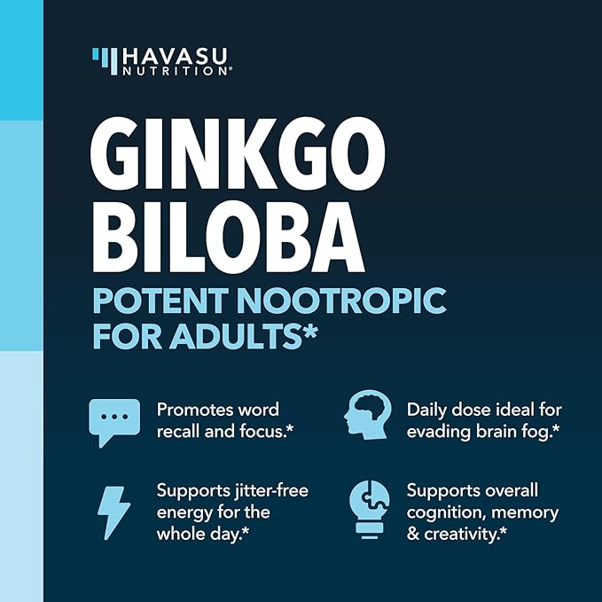 Ginkgo Biloba 120mg - Nootropic that Supports Brain Health, Mental Alertness, Memory & Focus - Energy and Focus Supplement With Ginkgo Biloba Extract and Phosphatidylserine - 60 Non-GMO Capsules