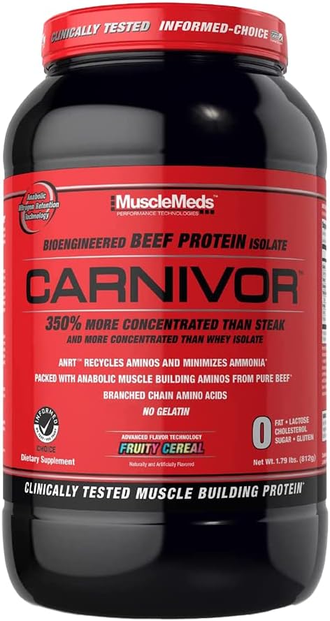 MuscleMeds CARNIVOR Beef Protein Isolate Powder, Muscle Building, Recovery, Lactose Free, Sugar Free, Fat, Free, 23g Protein, Fruity Cereal, 28 Servings
