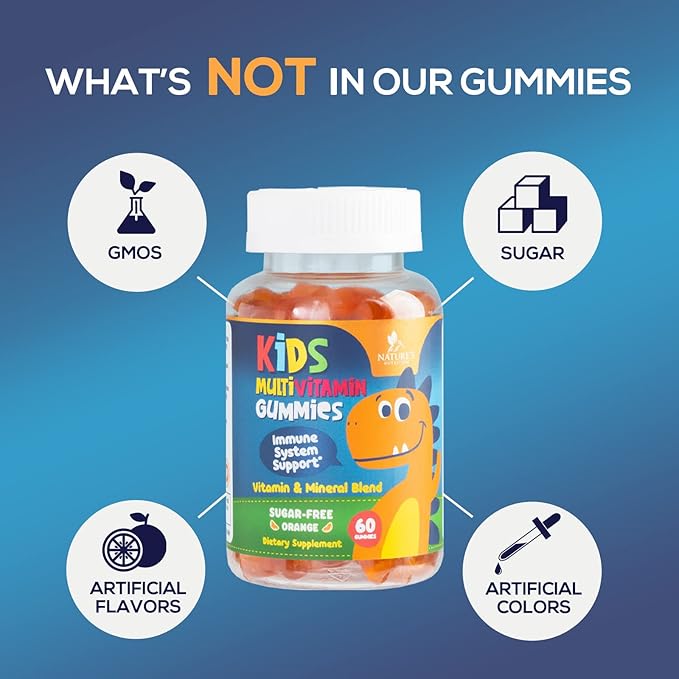 Vitamins for Kids Multivitamin Gummy, Childrens Vitamins Sugar-Free, Overall Health & Immune Support, Vitamin C, B6, B12, D3 & Zinc, Chewable Kids Multi Supplement, Orange Flavor, Non-GMO - 60 Gummies