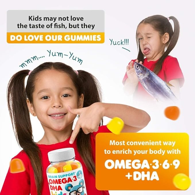 DR. MORITZ Omega 3 Kids Gummies (180 Count), Vegan Omega 3 Gummies for Kids with No Fish Oil, Omega 3 DHA Kids Vitamins for Brain & Heart Health, Gluten-Free Omega 3 6 9 Gummies