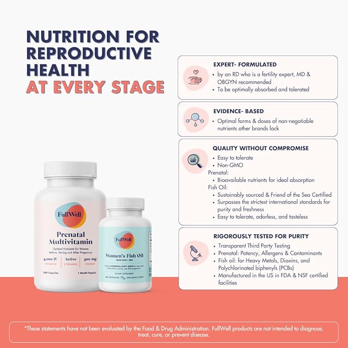 Prenatal Vitamin + DHA | Omega 3 Fish Oil with DHA & EPA for Brain Development & Nervous System Support | 26+ Vital Nutrients | Dietitian-formulated, Non-GMO, 3rd Party Tested, 30 Servings