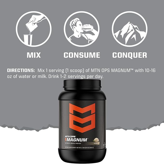 MTN OPS Magnum Strawberry Protein Powder, 23g of Whey Isolate Protein & Milk Protein with BCAAs, Zero Sugar & Gluten Free, Strawberries & Cream, 30-Serving Tub