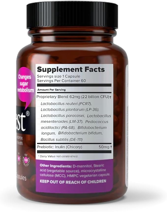 Sugar Shift Probiotics to Change Sugar Metabolism and Reduce Inflammation, 22 Billion CFU, Non-GMO and Gluten Free, 60 Capsules