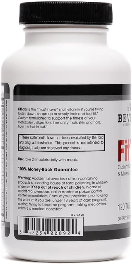 Beverly International Fit Tabs Daily Multi-Vitamin/Mineral with Iron Peptonate,120 Tablets. (30 Servings) Notice The Difference. Don’t Miss Out on The Healthy Benefits. Your Mind & Body is Priority.