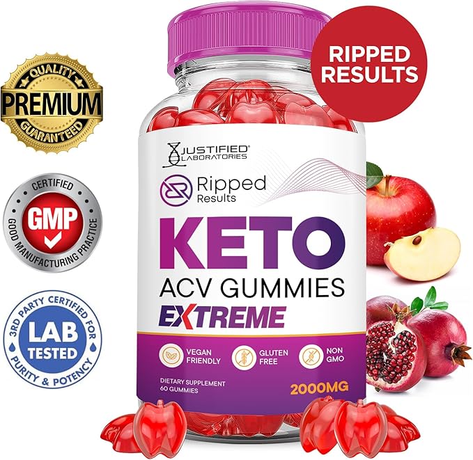 (2 Pack) Ripped Results Keto ACV Gummies Extreme 2000MG Ripped Results Keto Gummies Apple Cider Vinegar Formulated with Pomegranate Beet Juice Powder B12 Vegan Non GMO 120 Gummys