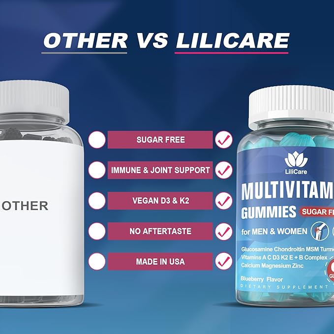 Sugar Free Multivitamin for Men & Women 50 Plus with Glucosamine Chondroitin MSM, Multivitamin Gummies Senior Multi Vitamin D3 K2 & A C E, B Complex, Algae Calcium Magnesium for Bone & Immune Support