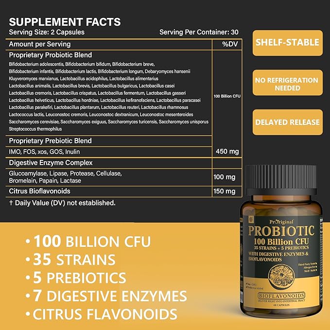 Probiotics with Prebiotics for Men and Women - 35 Strains Organic Probiotic 100 Billion CFU for Gut & Digestive Health, Vegan Acidophilus Probiotic Supplement, Non-GMO Raw Probiotic 60 Capsules