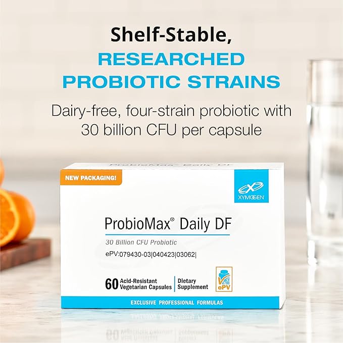 XYMOGEN ProbioMax Daily DF - 30 Billion CFU Probiotic Supplement - Dairy Free Probiotics for Digestive Health - Lactobacillus acidophilus + Bifidobacterium longum (60 Acid Resistant Capsules)