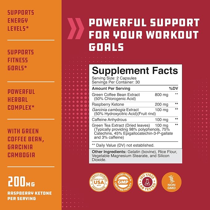 Blend of Raspberry Ketones, Green Tea Extract and African Mango – Lose Weight Faster – Potent Ingredients to Speed Up Weight Loss, Suppress Appetite & Burn Fat – 60 Capsules