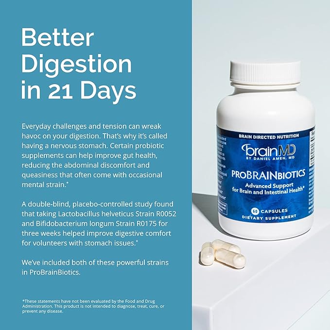 Dr Amen BrainMD ProBRAINbiotics - 3 Billion CFU, 60 Capsules - Promotes Gut Health - Gluten Free - 60 Servings