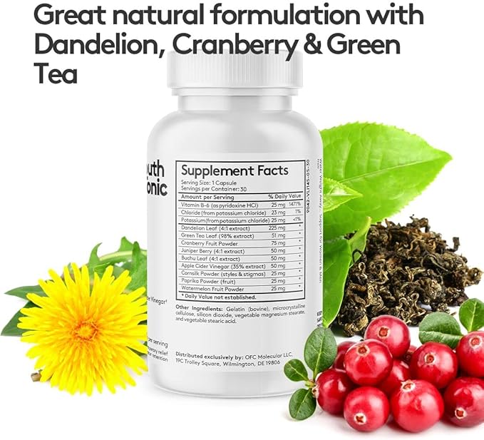 Youth & Tonic Daily Water Weight Away Pills and Blood Pressure Support Supplements/Natural Diuretics for Water Retention & BP Capsules to Maintain a Good Circulatory Health / 60 CPS for Women & Men