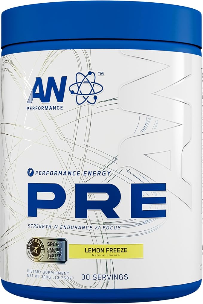 AN Performance Pre-Workout Powder Supplement for Men & Women | Energy Drink Mix with 300mg Caffeine + Beta Alanine + Citrulline | Third-Party Tested | Lemon Freeze | 30 Servings