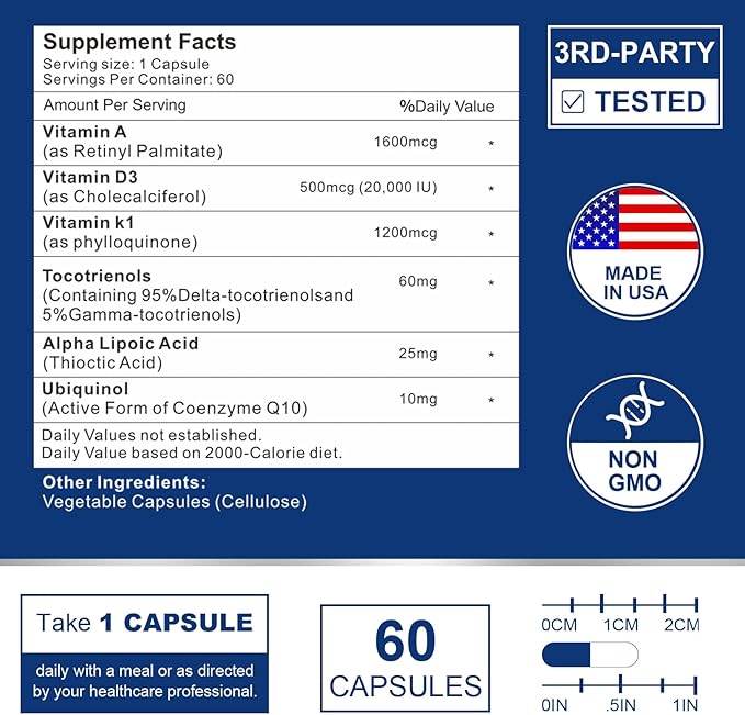 ADK Vitamin Supplement 20000 IU - High Potency Vitamins A, D3 and K1 for Heart, Bone Health and Immune Support Vitamin ADK 180 Capsules