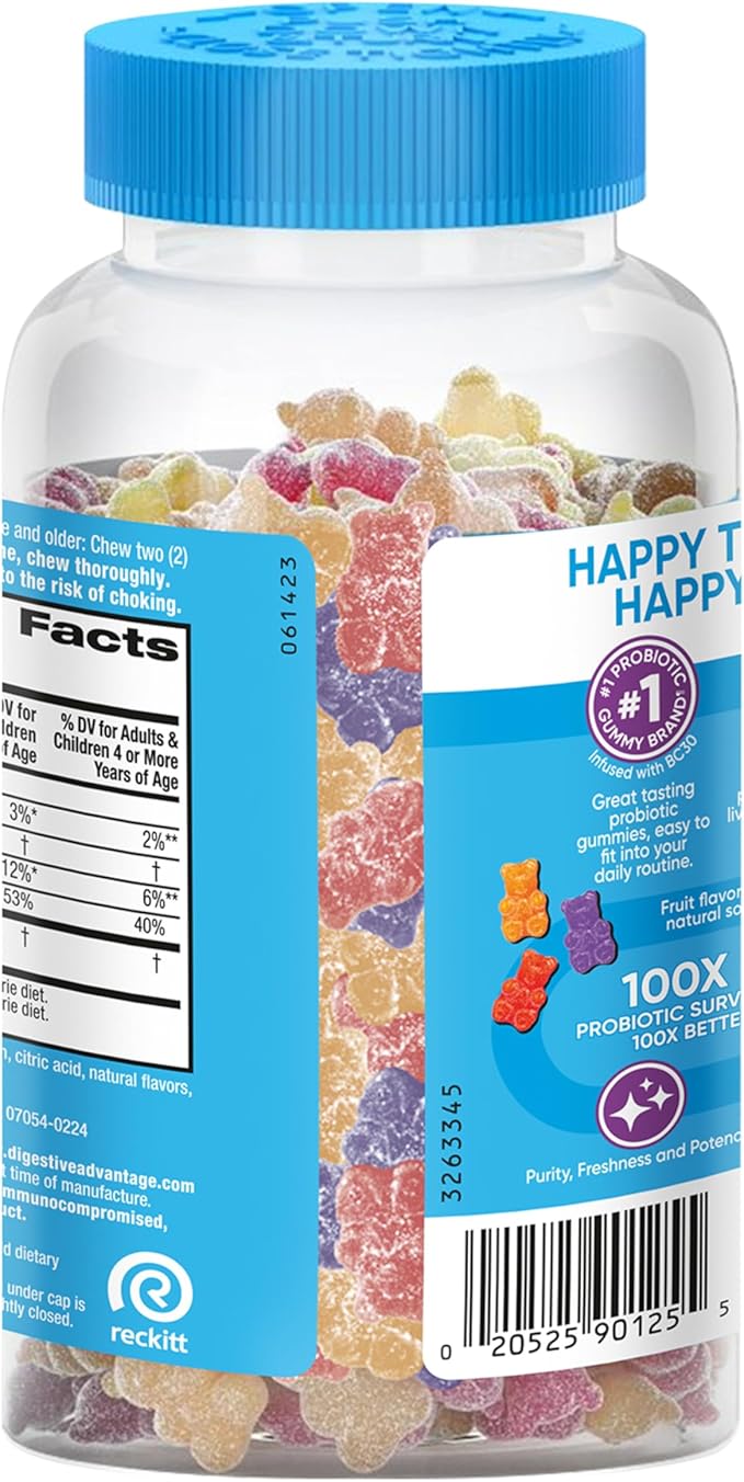 Digestive Advantage Probiotics For Digestive Health, Kids Probiotic Gummies, Daily Probiotics For Women, Men & Kids Minor Abdominal Discomfort, & Gut Health, 80ct Natural Fruit Flavors