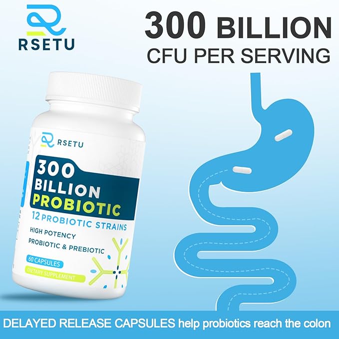 Probiotics for Women & Men - 300 Billion CFU Probiotic, 12 Strains Probiotics + 3 Organic Prebiotics, Daily Probiotics for Digestive Health, Gut, Immune, Constipation, Diarrhea, Bloating - 120 capsule
