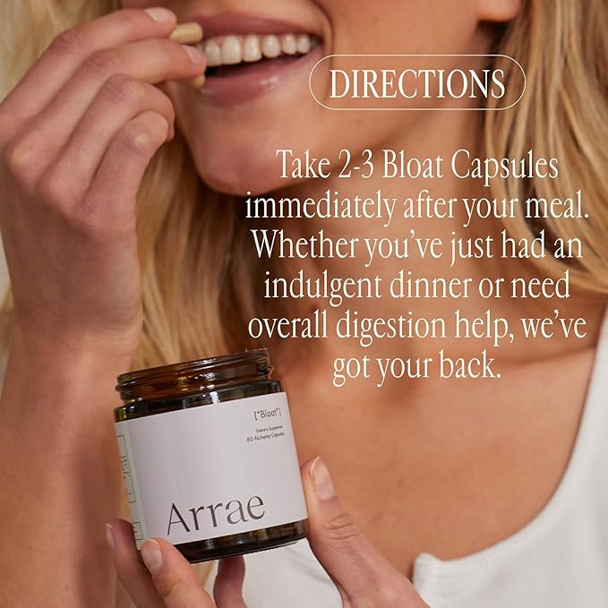 Arrae Fast-Acting Bloating Relief Digestive Enzymes, All Natural Bloat, Gas & Indigestion Relief Capsules, 60 Count