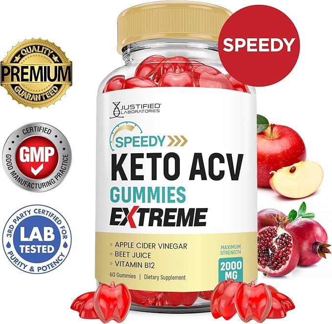 (2 Pack) Speedy Keto ACV Gummies Extreme 2000MG Speedy Keto Gummies Advanced Formula Apple Cider Vinegar with Pomegranate Beet Juice Powder B12 Vegan Non GMO 60 Gummys
