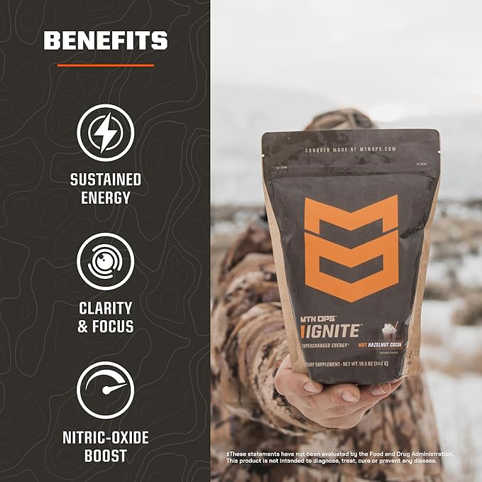 MTN OPS Hot Ignite Coffee Alternative | Charged Cocoa Flavor | Instant Coffee Nootropic & L-Arginine L-Citrulline Blend for Cognitive Clarity, & Focus | 200mg Caffeine | 30 Servings