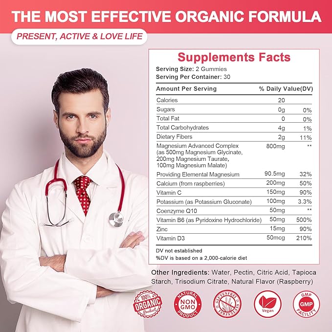 Magnesium Glycinate Gummies 500mg, Magnesium Glycinate for Adults&Kids Sugar-Free,Magnesium Complex w/Taurate,Malate, Calcium, COQ10 for Sleep & Relaxation, Calm,Brain, Muscle,Non-GMO, Vegan