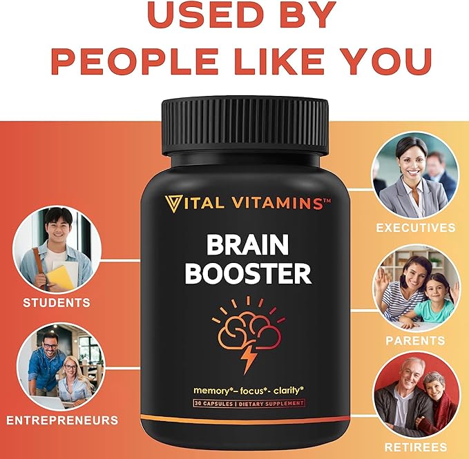Vital Vitamins Brain Supplements for Memory and Focus (2 Pack) - Nootropic Brain Support - Memory, Clarity, Focus, Energy - Vitamin B12, Gingko Biloba, DMAE