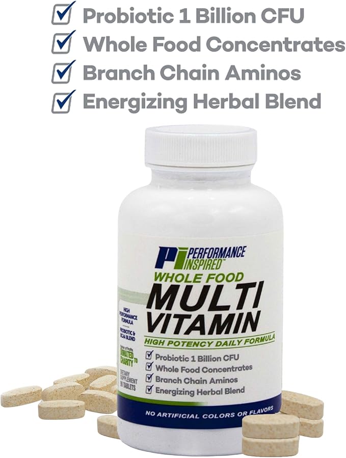 Performance Inspired Nutrition - Whole Food Multi Vitamin – 1 Billion CFU Probiotics – BCAAs – Energizing Herbal Complex - 90 Count (Pack of 1)